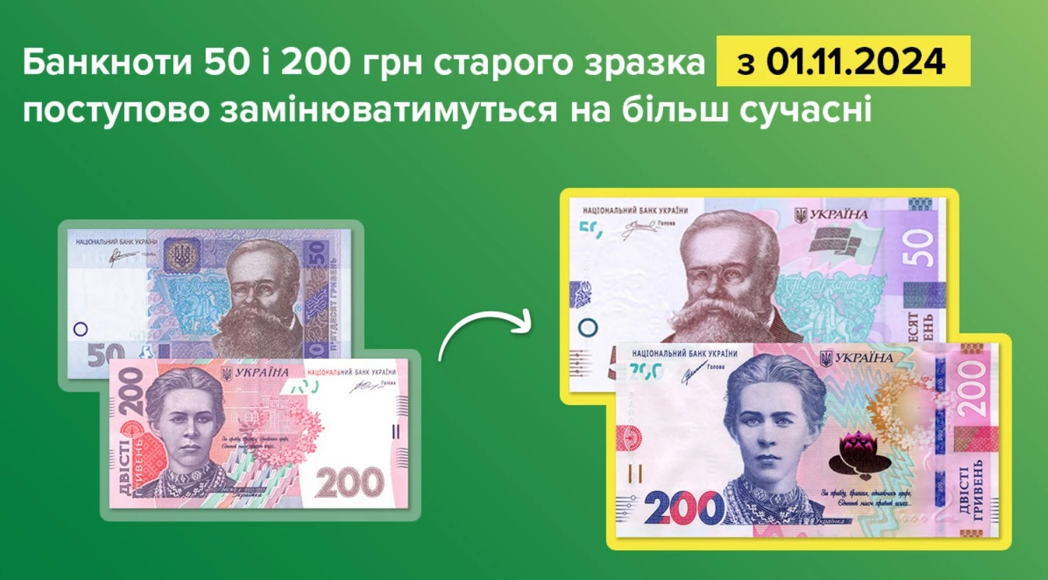 банкноти 50 і 200 гривень